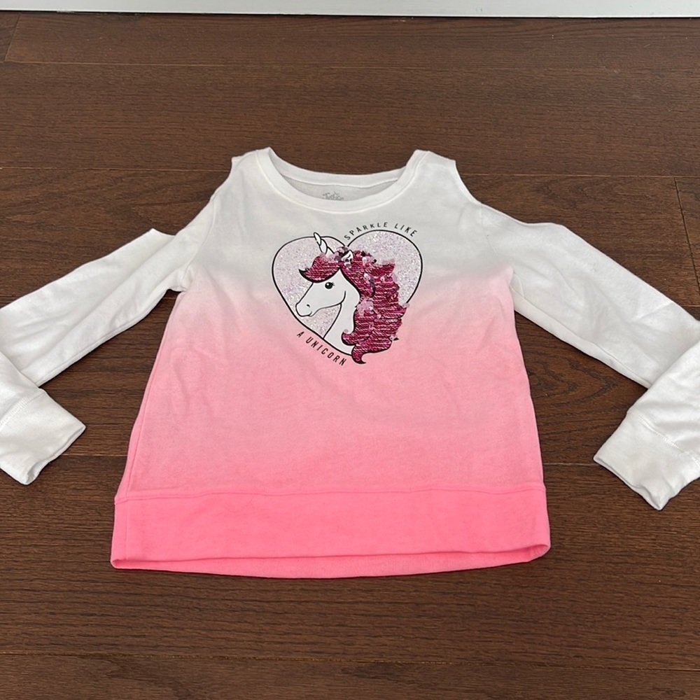 JUSTICE Girls Cold Shoulder Unicorn Sweatshirt Size 10